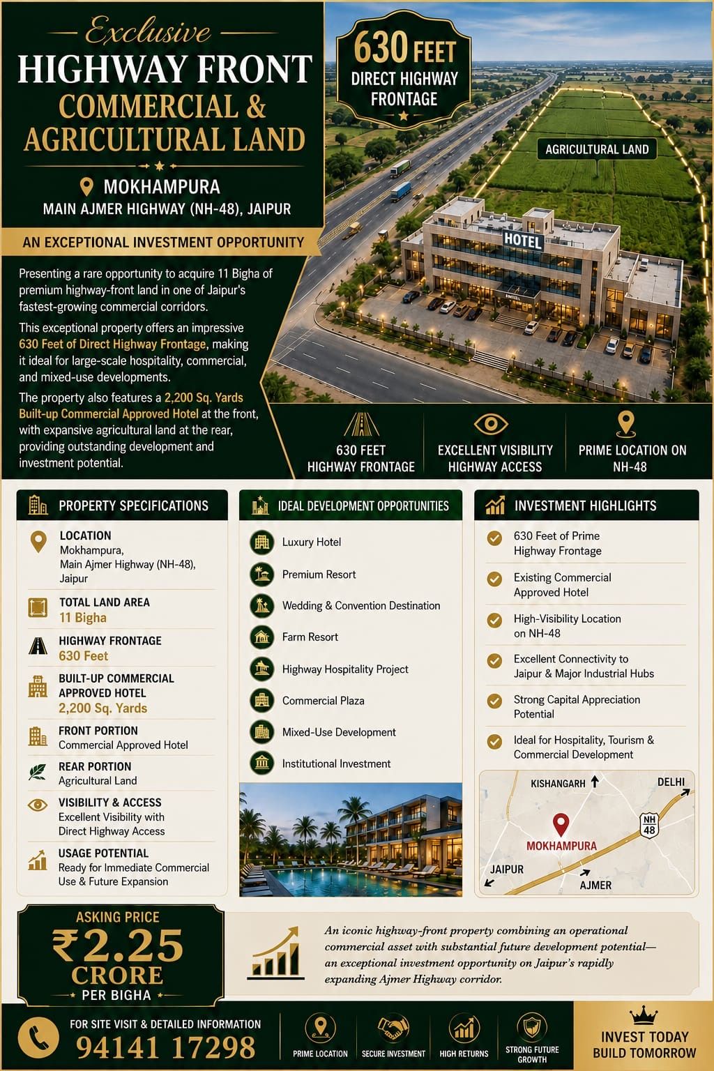 Exclusive Highway Front Commercial & Agricultural Land, Mokhampura, Main Ajmer Highway (NH-08), Jaipur